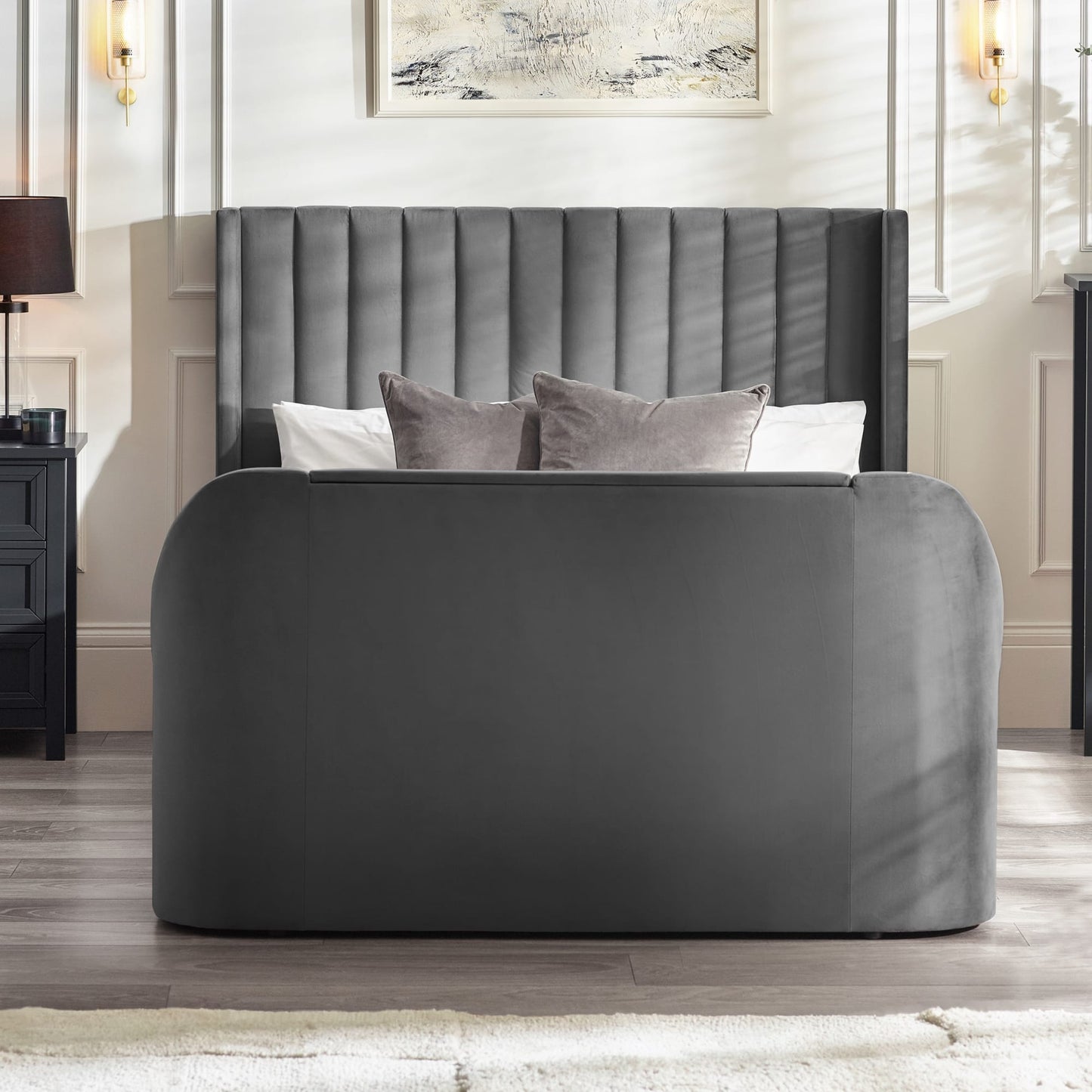 Fabric Super King Size Ottoman TV Storage Bed - Clara
