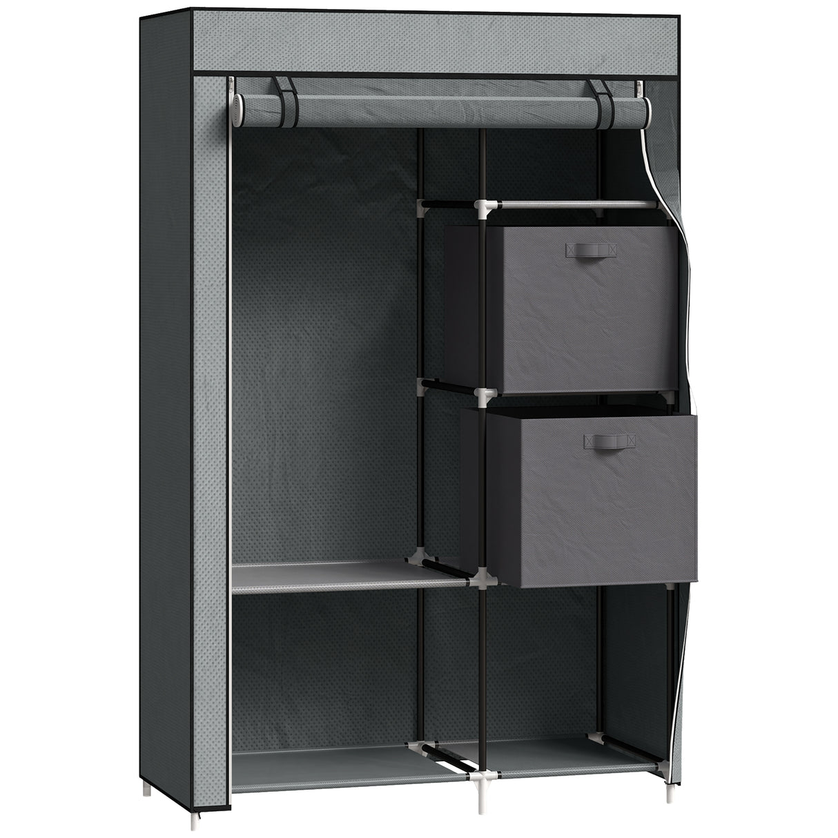 Fabric Wardrobe 102cm Wide With 2 Drawers With Hanging Rail - Velmora