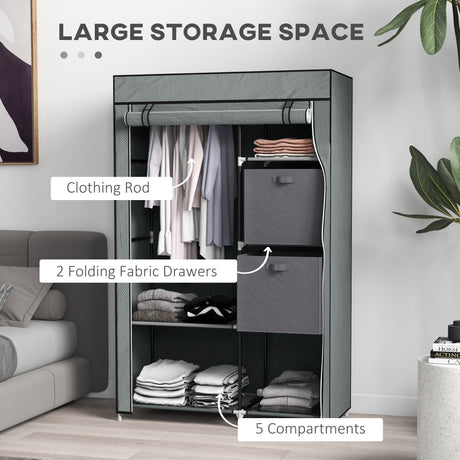 Fabric Wardrobe 102cm Wide With 2 Drawers With Hanging Rail - Velmora