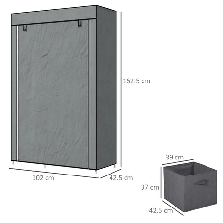 Fabric Wardrobe 102cm Wide With 2 Drawers With Hanging Rail - Velmora