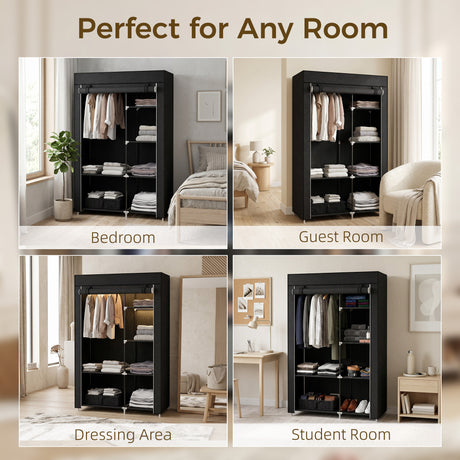 Fabric Wardrobe 103cm Wide With Hanging Rail And Shelves - Velmora