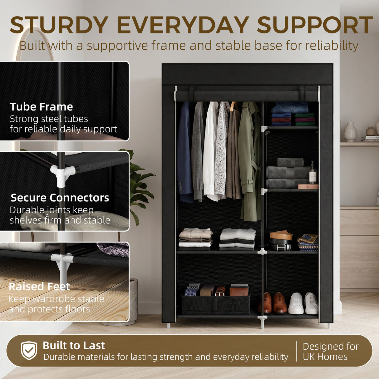 Fabric Wardrobe 103cm Wide With Hanging Rail And Shelves - Velmora