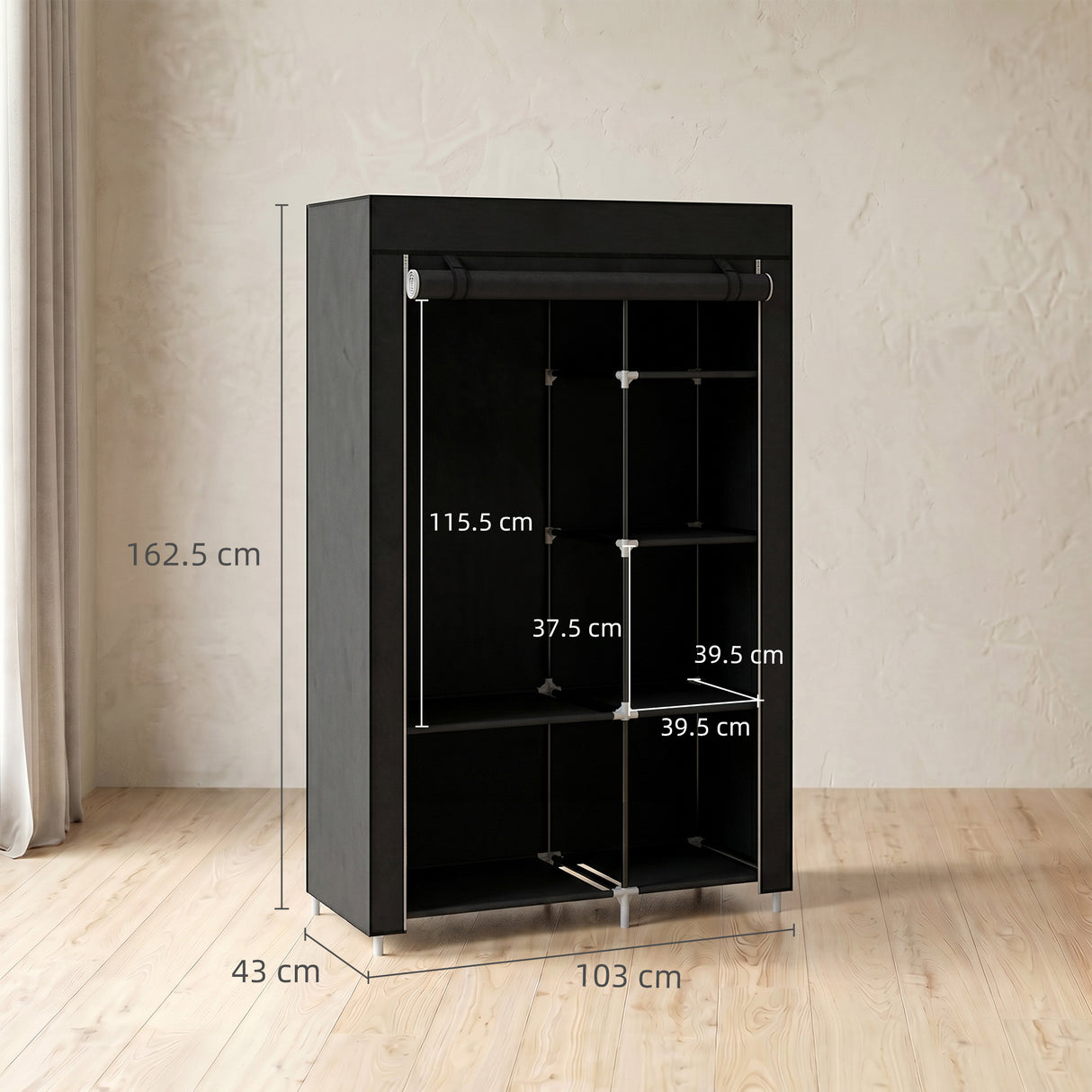 Fabric Wardrobe 103cm Wide With Hanging Rail And Shelves - Velmora
