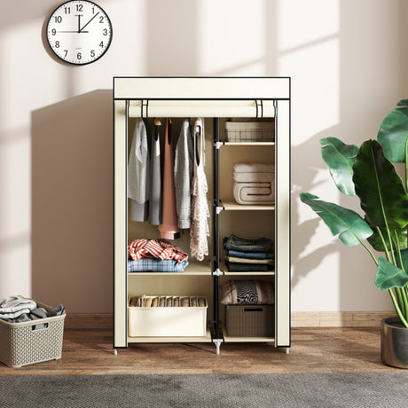 Fabric Wardrobe 103cm Wide With Hanging Rail And Shelves - Velmora