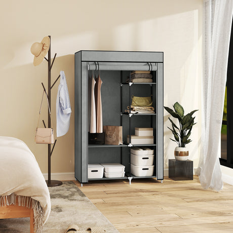Fabric Wardrobe 103cm Wide With Hanging Rail And Shelves - Velmora