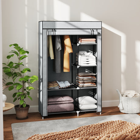 Fabric Wardrobe 103cm Wide With Hanging Rail And Shelves - Velmora