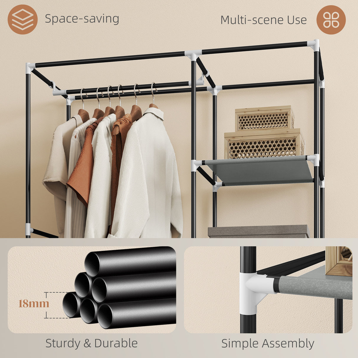 Fabric Wardrobe 103cm Wide With Hanging Rail And Shelves - Velmora