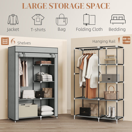 Fabric Wardrobe 103cm Wide With Hanging Rail And Shelves - Velmora
