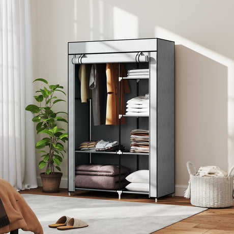 Fabric Wardrobe 103cm Wide With Hanging Rail And Shelves - Velmora