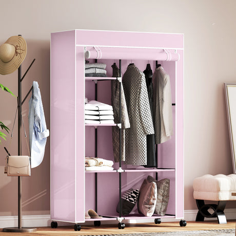 Fabric Wardrobe 103cm Wide With Hanging Rail And Shelves - Velmora