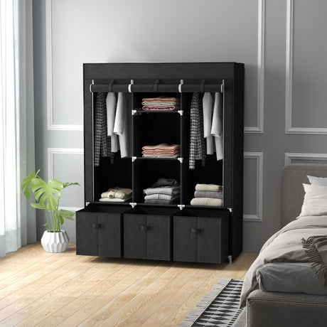 Fabric Wardrobe 125cm Wide With 3 Drawers - Velmora