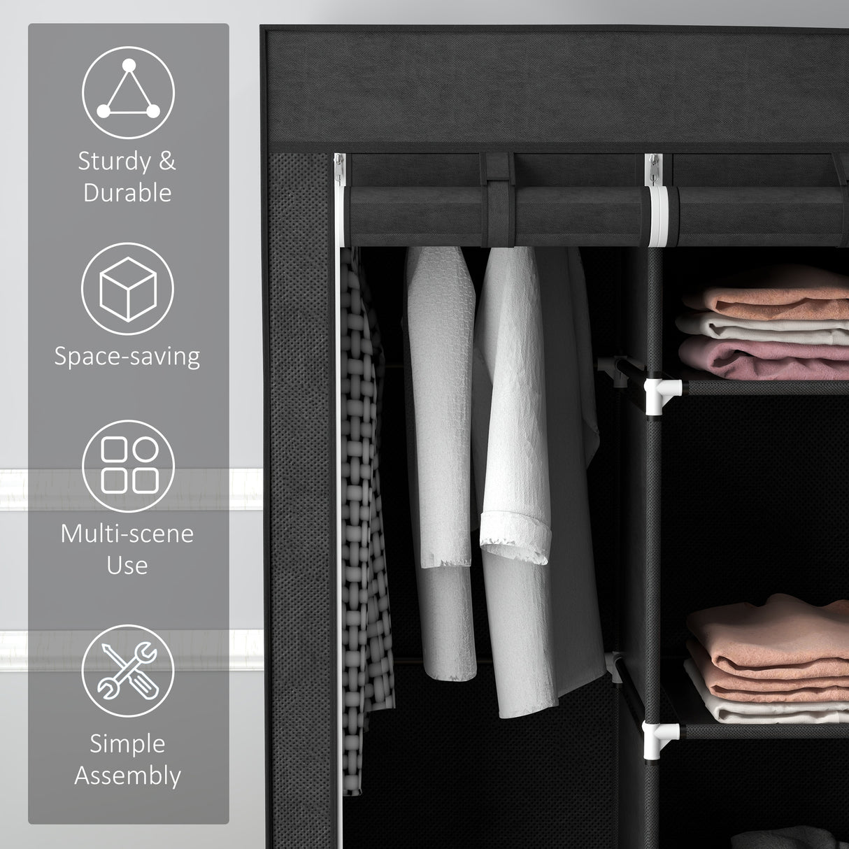 Fabric Wardrobe 125cm Wide With 3 Drawers - Velmora