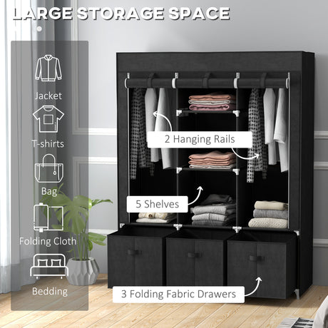 Fabric Wardrobe 125cm Wide With 3 Drawers - Velmora