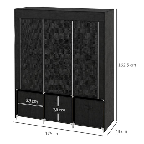 Fabric Wardrobe 125cm Wide With 3 Drawers - Velmora