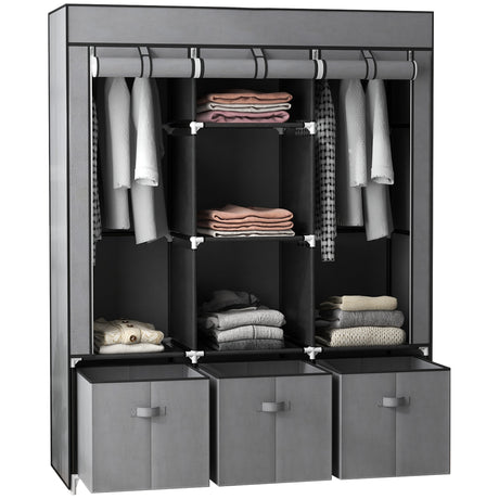 Fabric Wardrobe 125cm Wide With 3 Drawers - Velmora