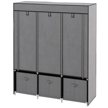 Fabric Wardrobe 125cm Wide With 3 Drawers - Velmora