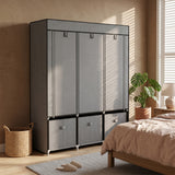 Fabric Wardrobe 125cm Wide With 3 Drawers - Velmora