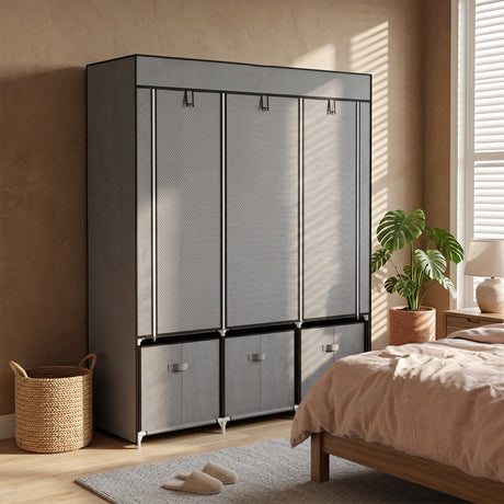 Fabric Wardrobe 125cm Wide With 3 Drawers - Velmora