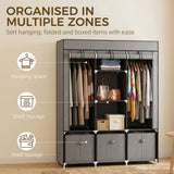Fabric Wardrobe 125cm Wide With 3 Drawers - Velmora