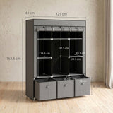 Fabric Wardrobe 125cm Wide With 3 Drawers - Velmora
