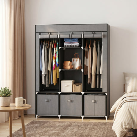 Fabric Wardrobe 125cm Wide With 3 Drawers - Velmora
