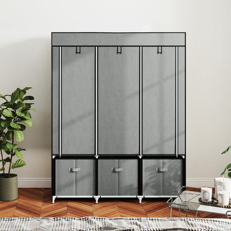 Fabric Wardrobe 125cm Wide With 3 Drawers - Velmora