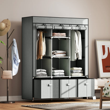 Fabric Wardrobe 125cm Wide With 3 Drawers - Velmora