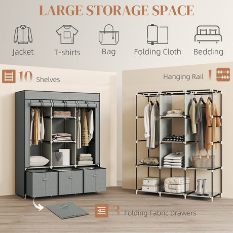 Fabric Wardrobe 125cm Wide With 3 Drawers - Velmora