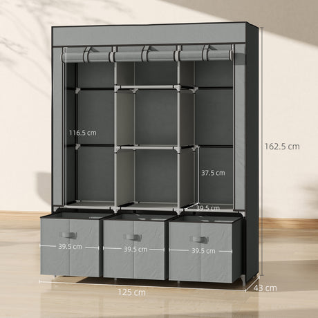 Fabric Wardrobe 125cm Wide With 3 Drawers - Velmora