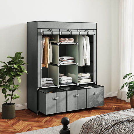 Fabric Wardrobe 125cm Wide With 3 Drawers - Velmora