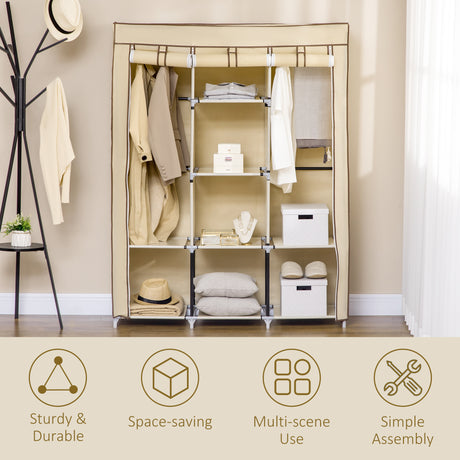 Fabric Wardrobe 125cm Wide With Hanging Rail And Shelves - Velmora