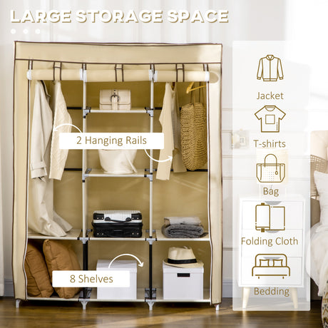 Fabric Wardrobe 125cm Wide With Hanging Rail And Shelves - Velmora