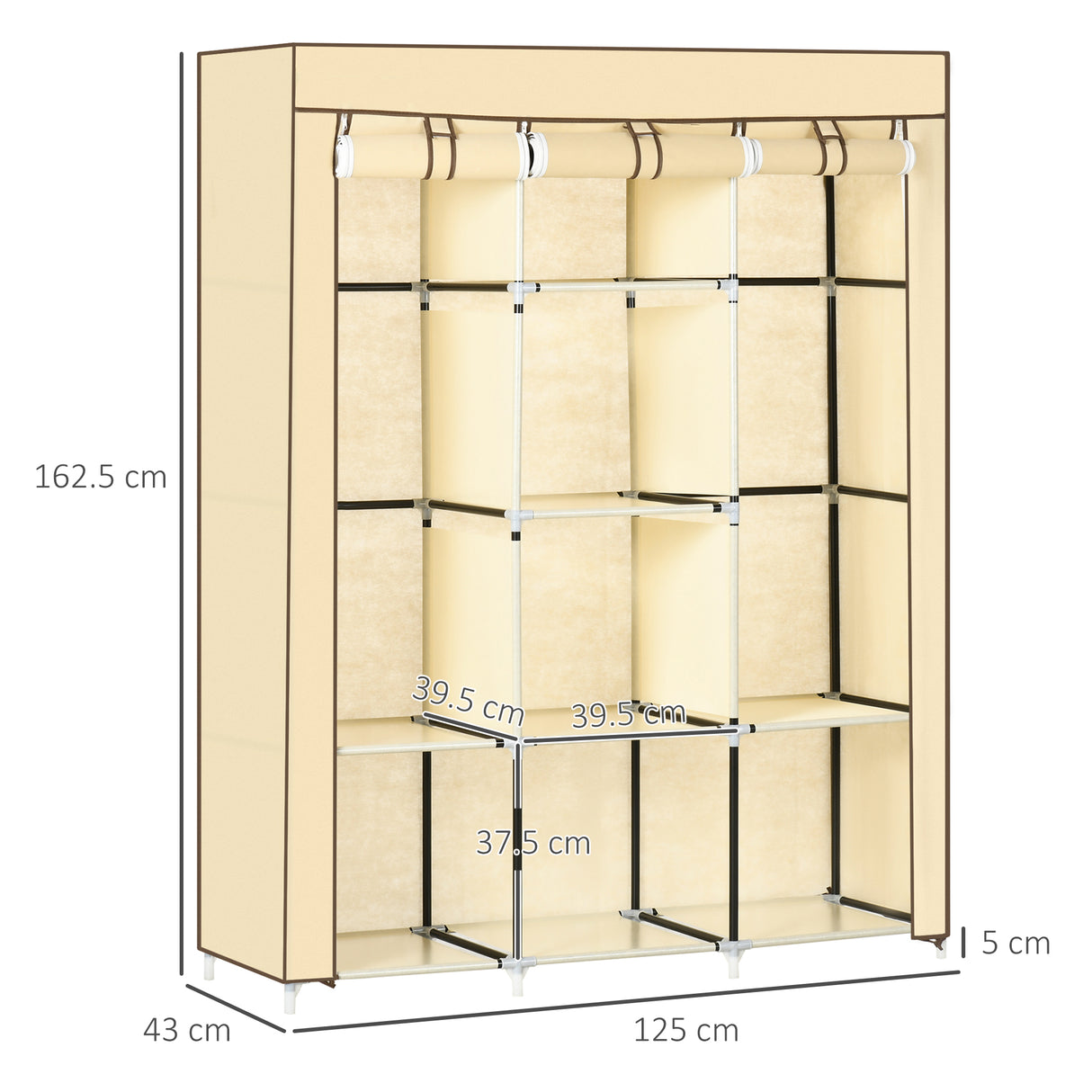 Fabric Wardrobe 125cm Wide With Hanging Rail And Shelves - Velmora