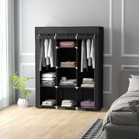 Fabric Wardrobe 125cm Wide With Hanging Rail And Shelves - Velmora