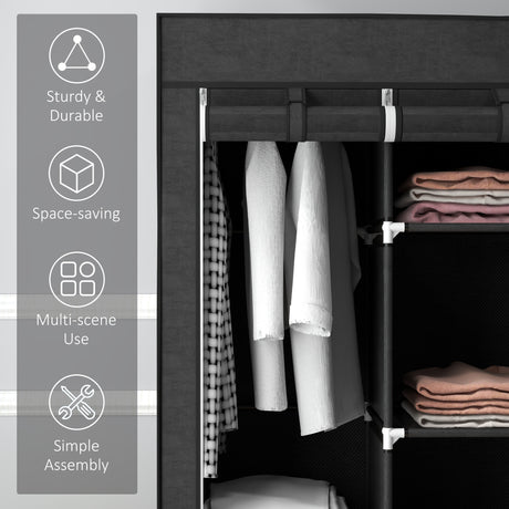 Fabric Wardrobe 125cm Wide With Hanging Rail And Shelves - Velmora