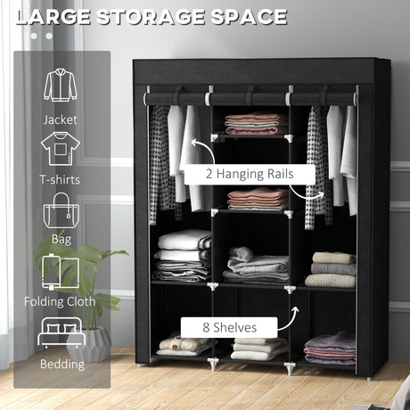 Fabric Wardrobe 125cm Wide With Hanging Rail And Shelves - Velmora