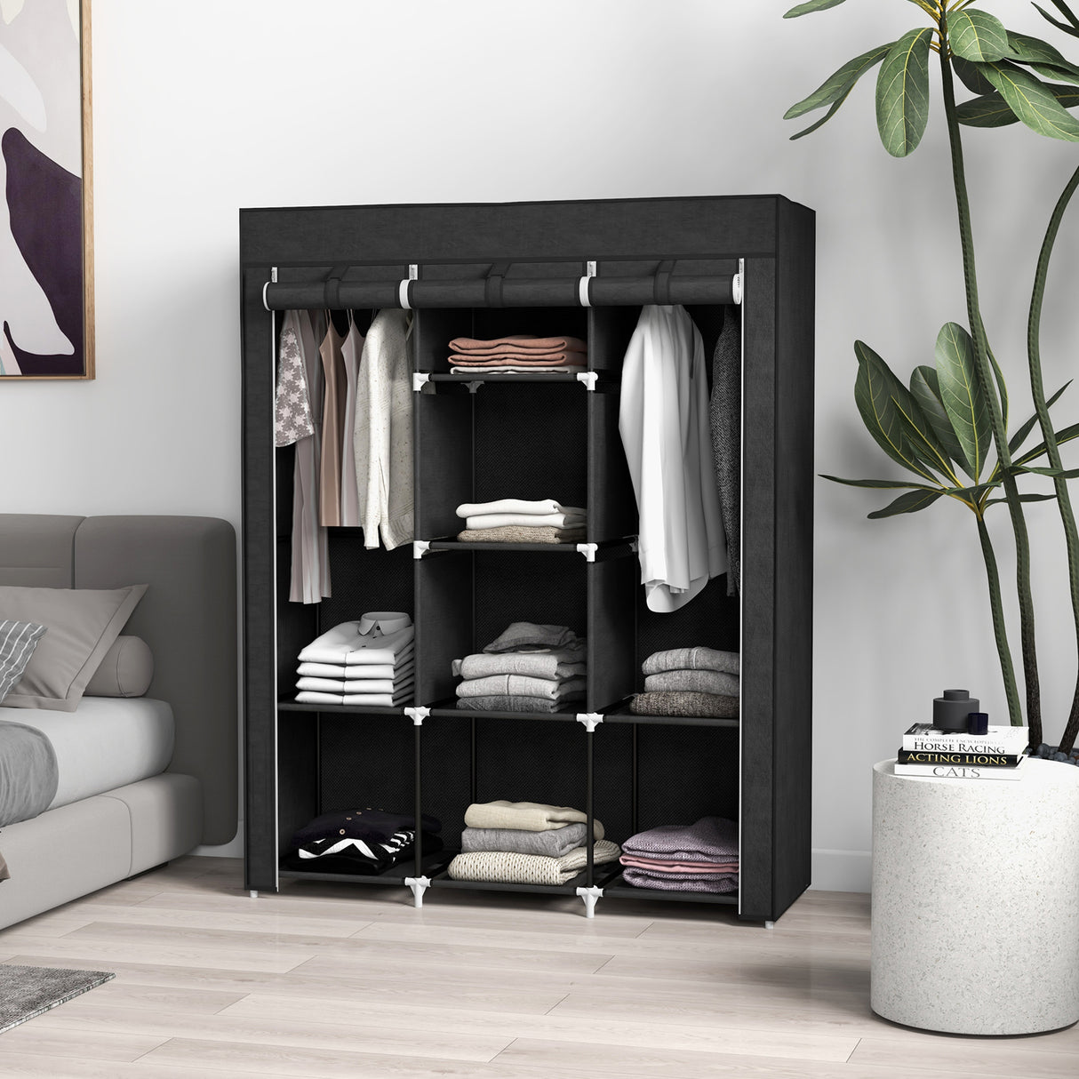 Fabric Wardrobe 125cm Wide With Hanging Rail And Shelves - Velmora