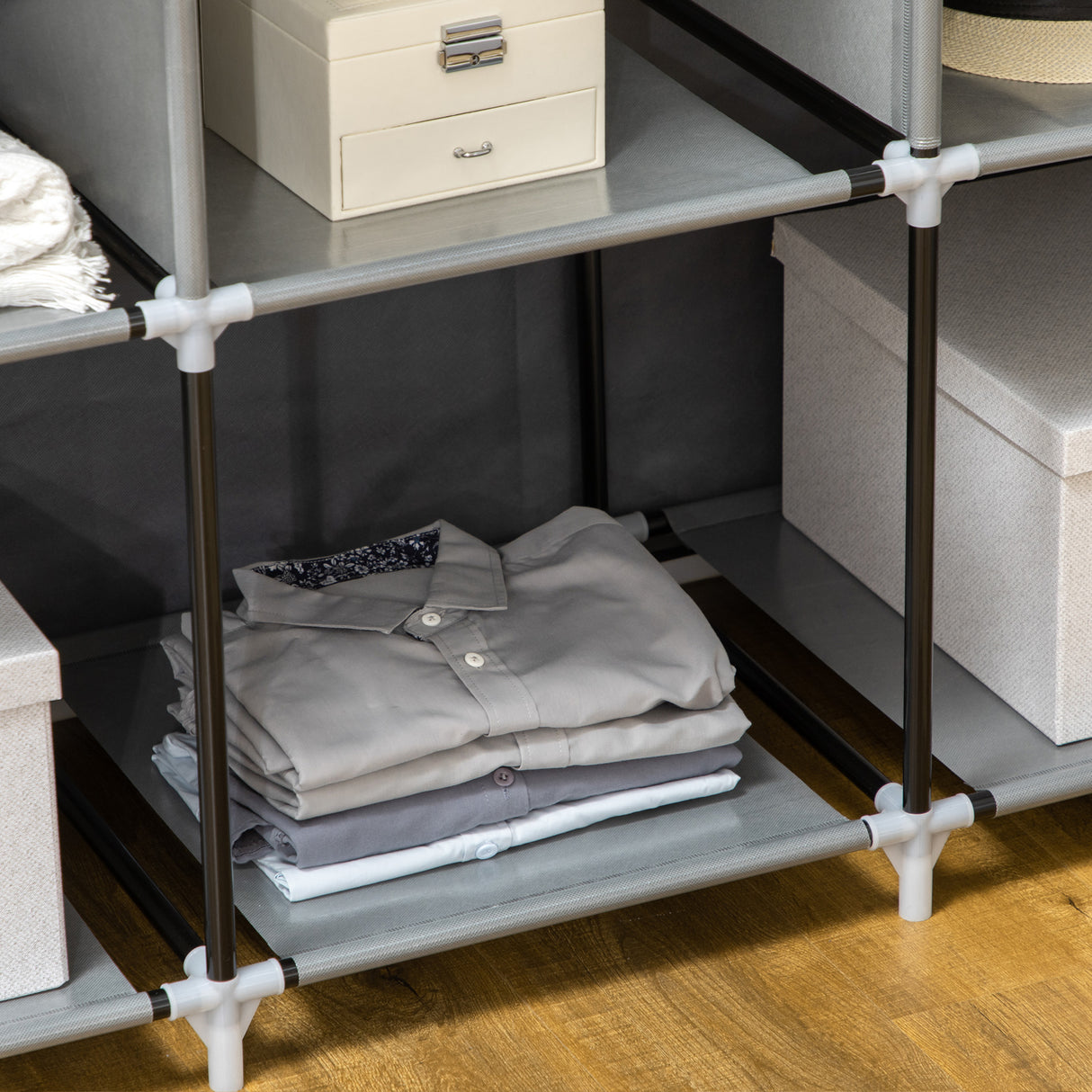 Fabric Wardrobe 125cm Wide With Hanging Rail And Shelves - Velmora