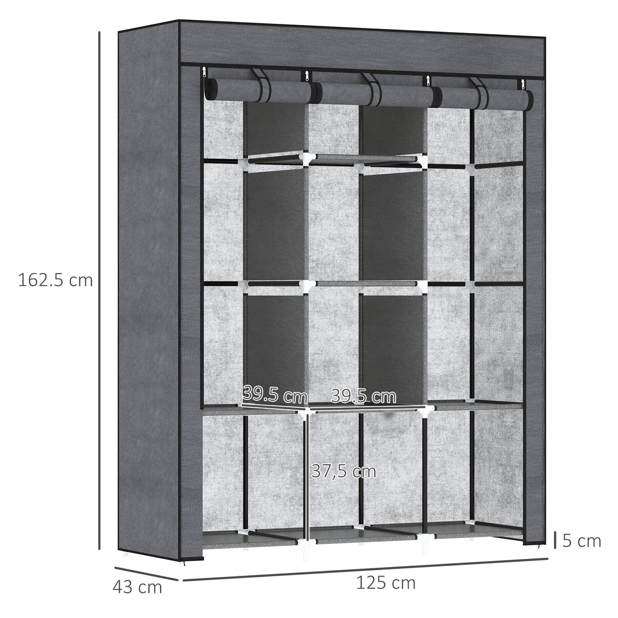 Fabric Wardrobe 125cm Wide With Hanging Rail And Shelves - Velmora