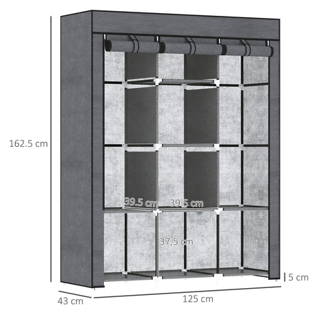 Fabric Wardrobe 125cm Wide With Hanging Rail And Shelves - Velmora