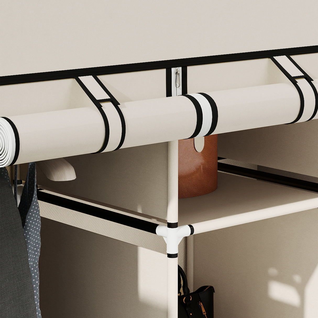 Fabric Wardrobe 125cm Wide With Hanging Rail And Shelves - Velmora