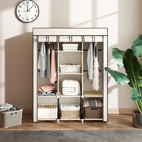 Fabric Wardrobe 125cm Wide With Hanging Rail And Shelves - Velmora