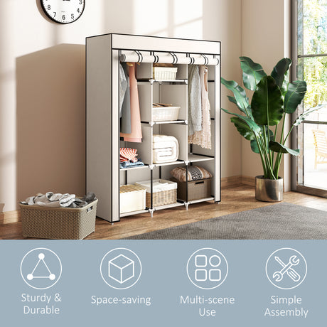 Fabric Wardrobe 125cm Wide With Hanging Rail And Shelves - Velmora