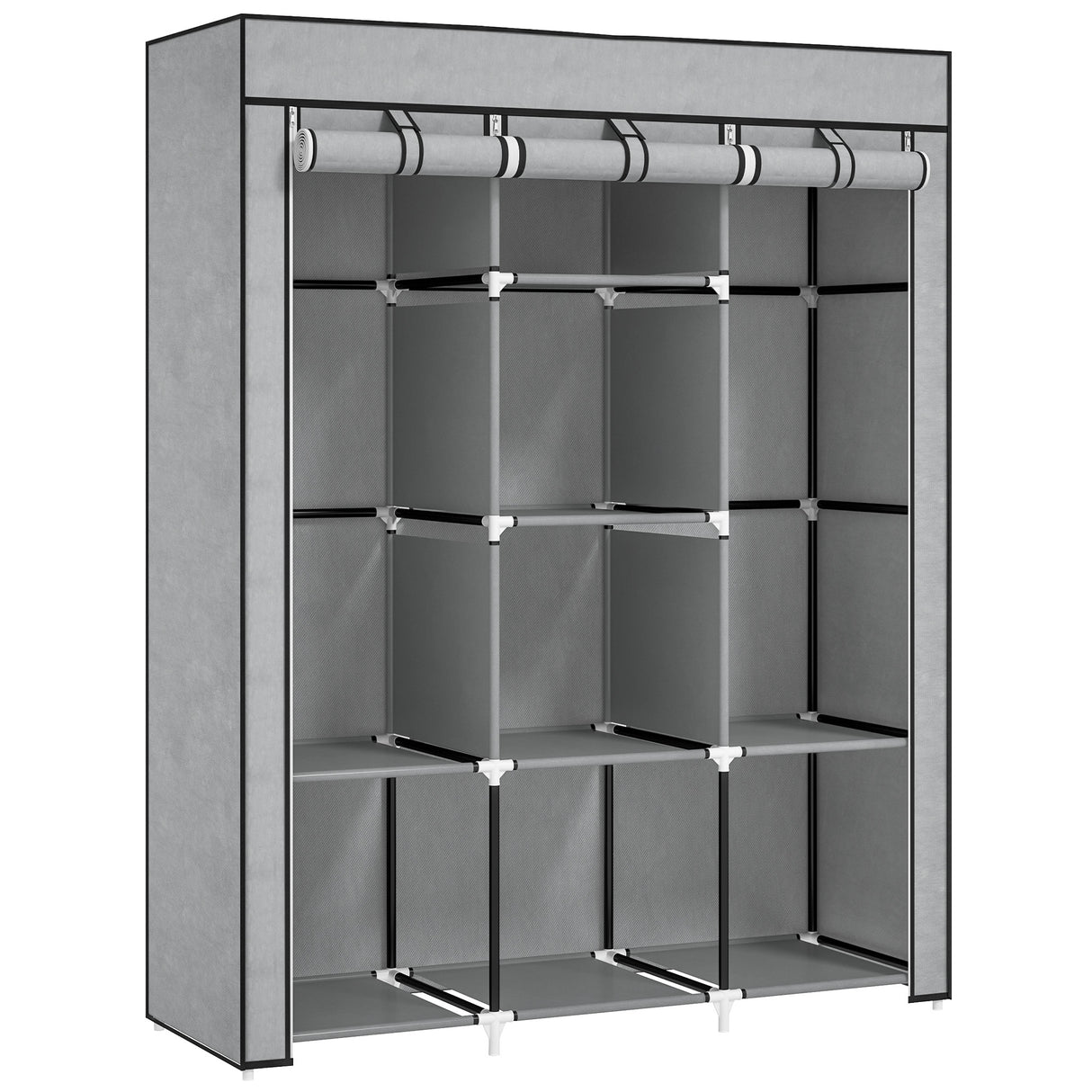 Fabric Wardrobe 125cm Wide With Hanging Rail And Shelves - Velmora