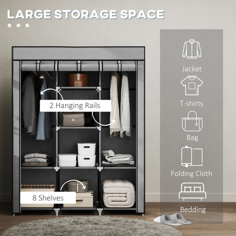 Fabric Wardrobe 125cm Wide With Hanging Rail And Shelves - Velmora