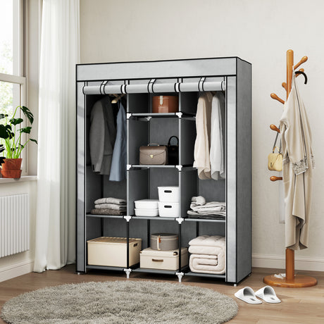 Fabric Wardrobe 125cm Wide With Hanging Rail And Shelves - Velmora