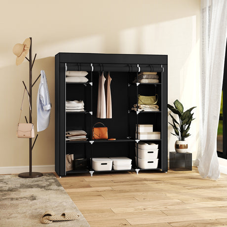 Fabric Wardrobe 150cm Wide With Hanging Rail And Shelves - Velmora