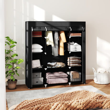 Fabric Wardrobe 150cm Wide With Hanging Rail And Shelves - Velmora