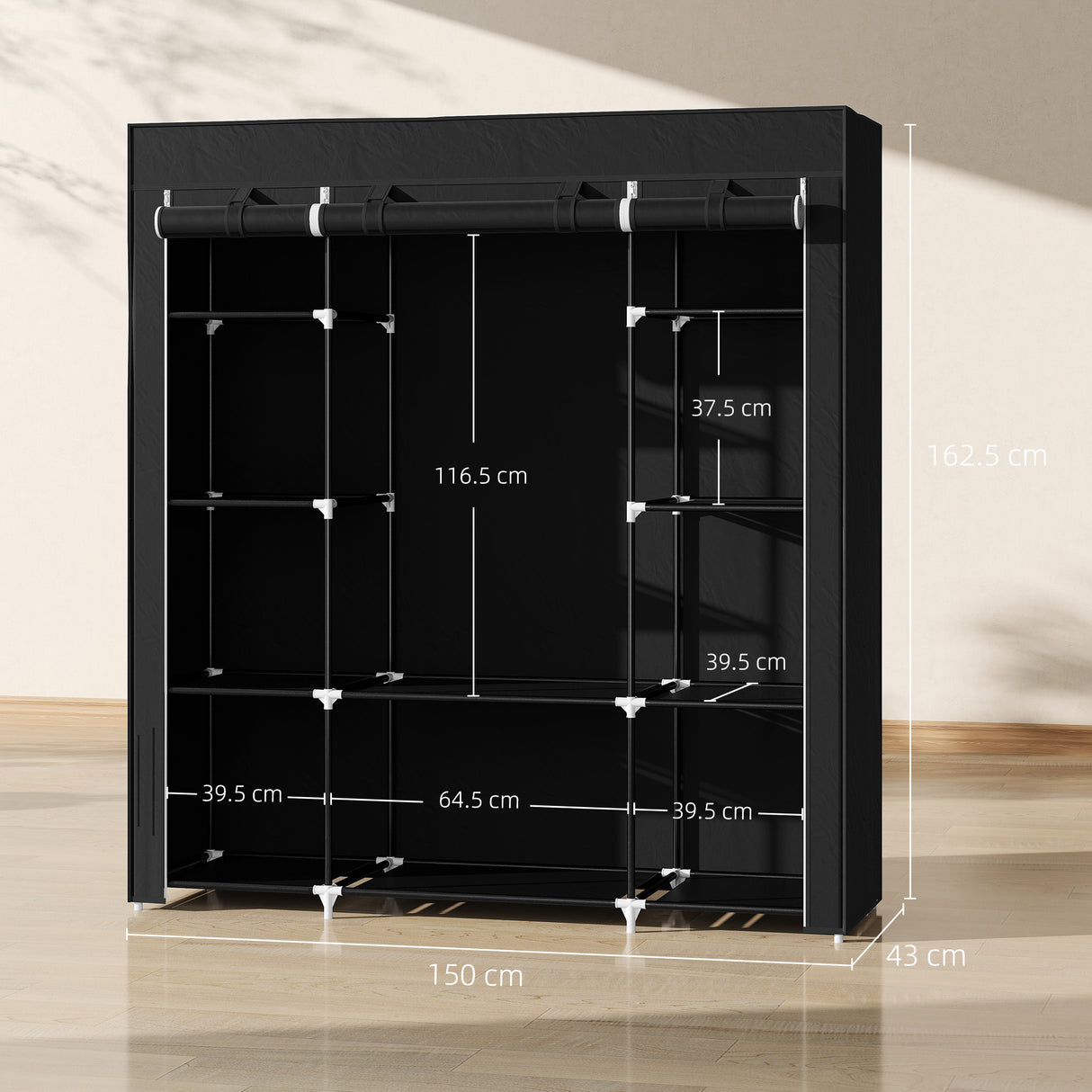 Fabric Wardrobe 150cm Wide With Hanging Rail And Shelves - Velmora