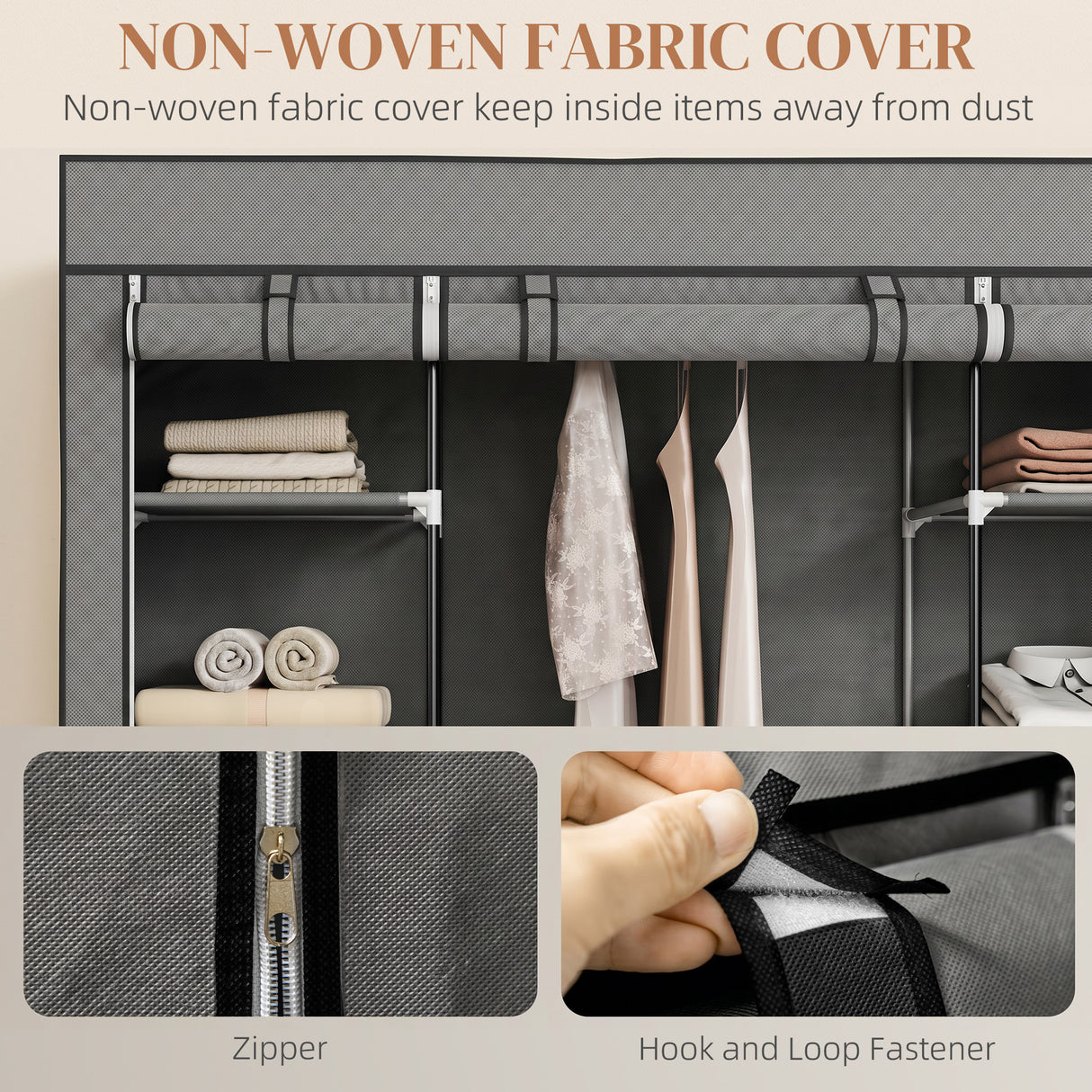 Fabric Wardrobe 150cm Wide With Hanging Rail And Shelves - Velmora